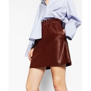 Zara Knitwear collection burgundy leather skirt